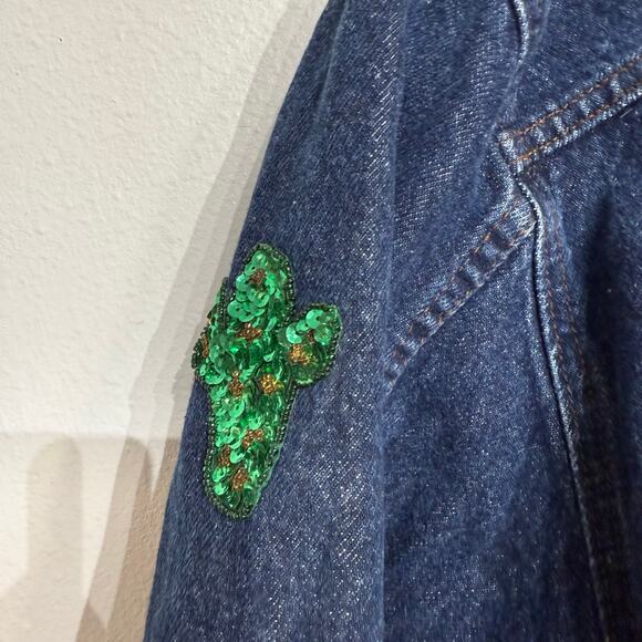 Lee Blue Denim I Heart Texas  Patch Vintage Jean Jacket Sz L - Picture 7 of 13